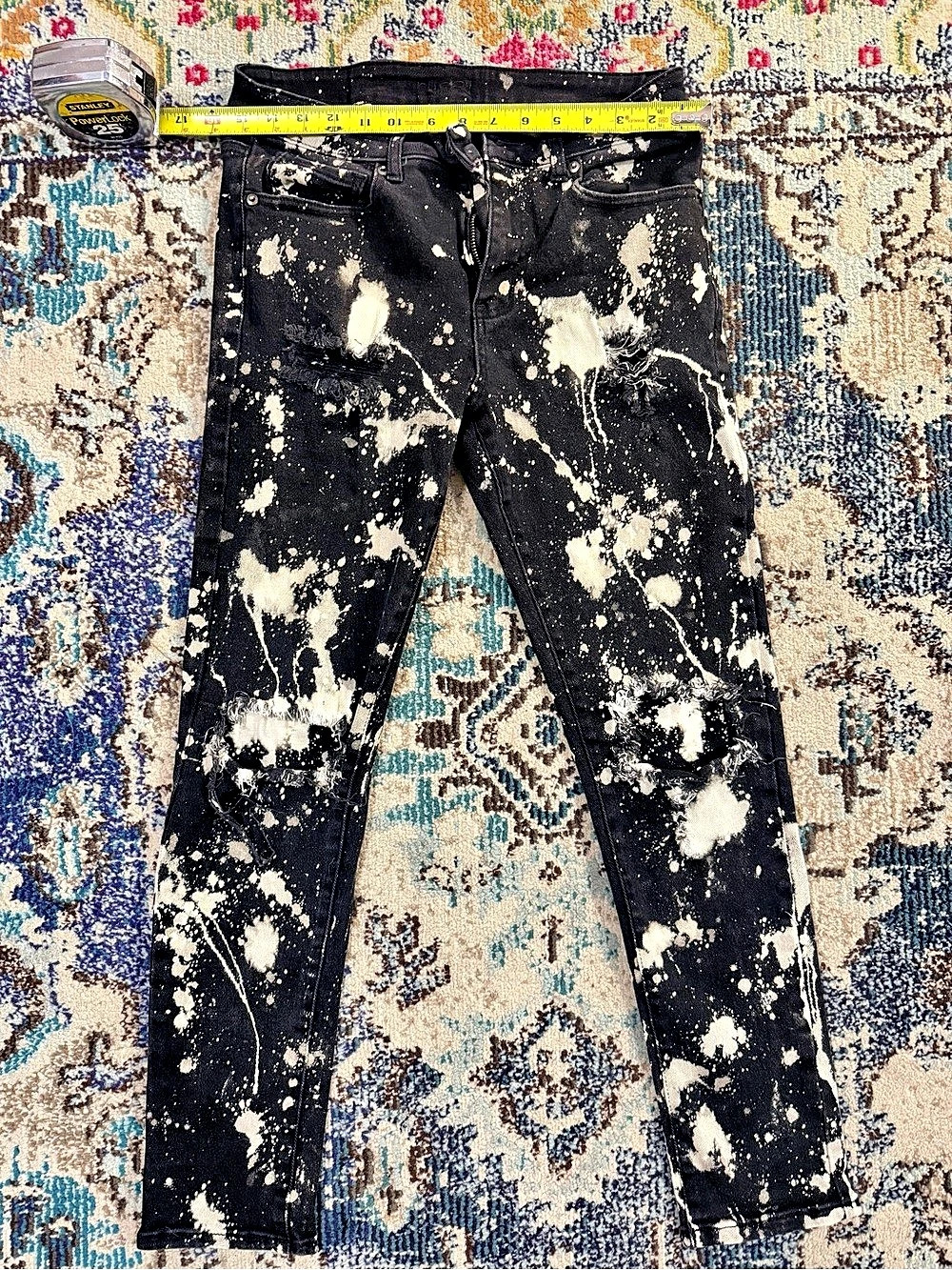 Bleached Black & White Skinny Jeans Waist 32/30